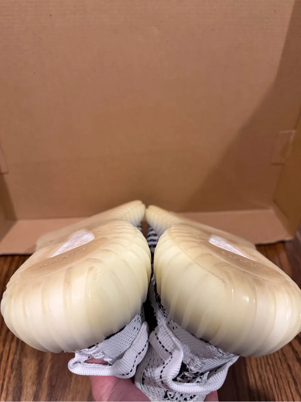 Adidas Yeezy Zebra Knit Lace-Up Sneakers in White & Black